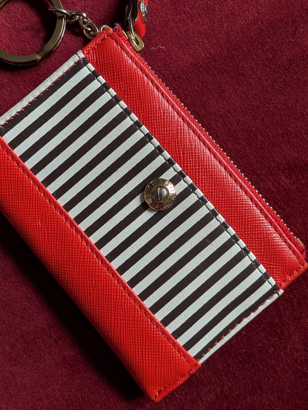 Henri Bendel Centennial Stripe Card Holder Wallet with Keychain